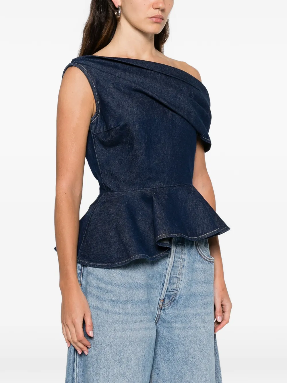  Marques'almeida Asymmetric Ruffled Top - Blue 