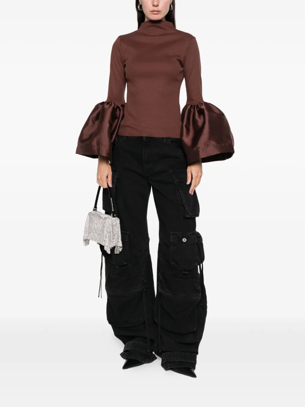 Marques'Almeida turtleneck puff-sleeve top - Bruin