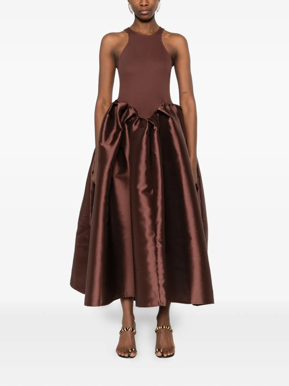  Marques'almeida Satin-skirt Midi Dress - Brown 