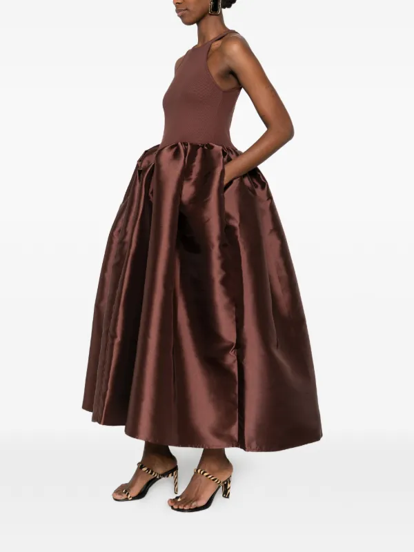 brown midi satin dress Chocolate Lace Trim Satin Midi Dress by Chloe Lewis main image 0