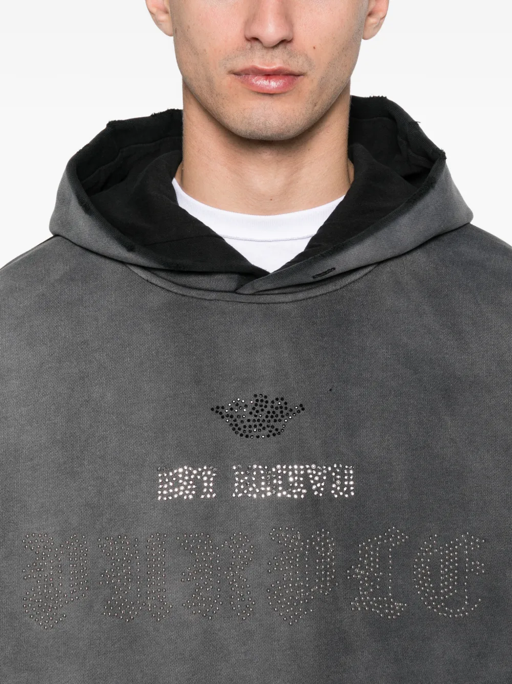 Purple Brand Verfraaide fleece hoodie met capuchon Grijs