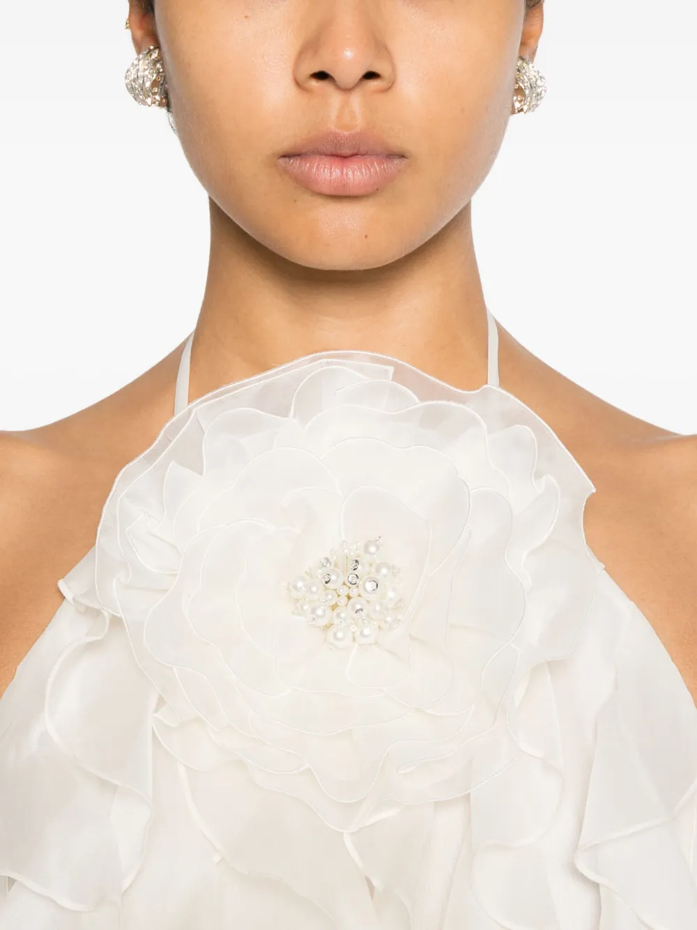 Retroféte Arina Ruffled Flower Mini Dress In White