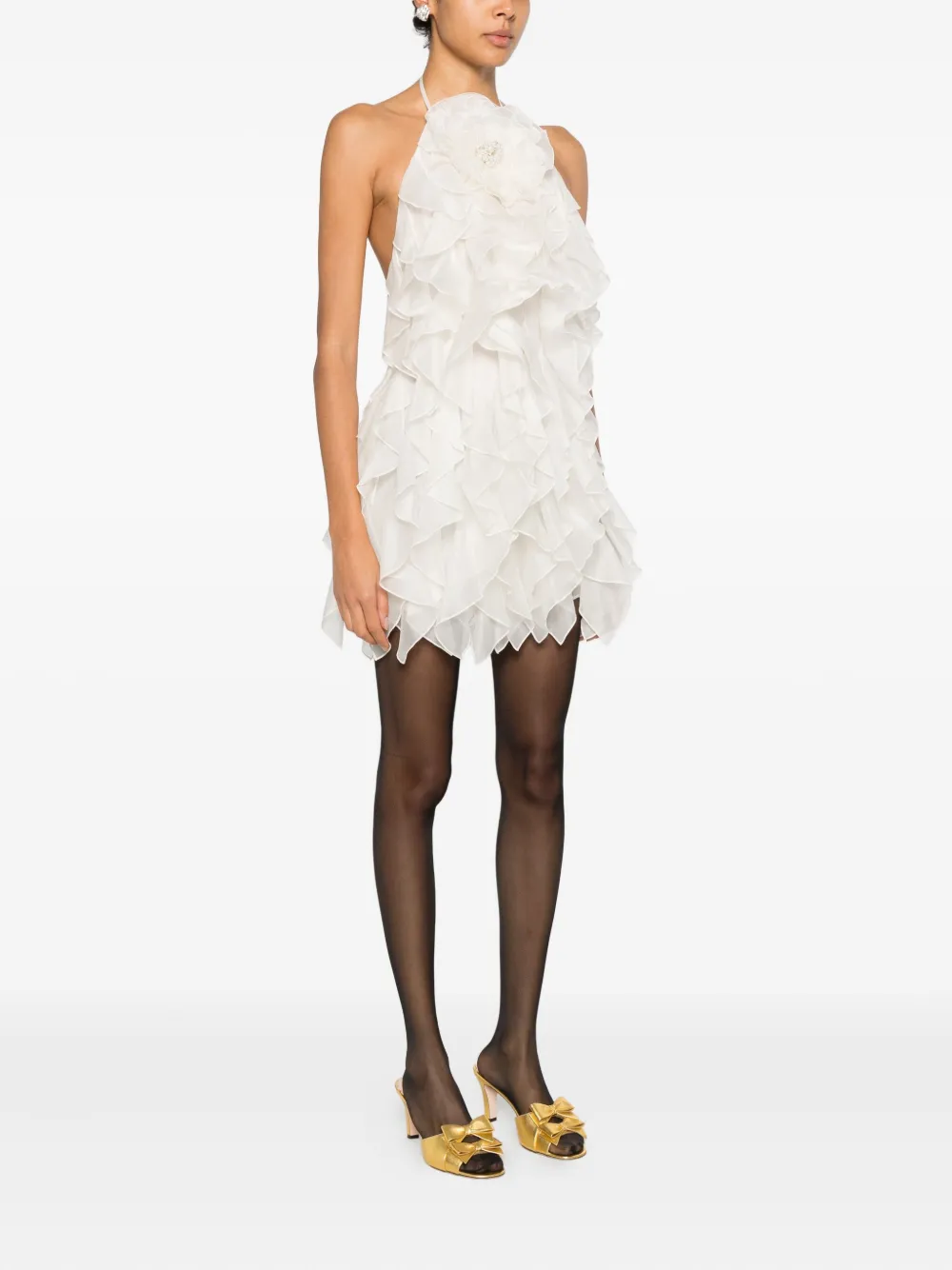 Retroféte Arina Ruffled Flower Mini Dress In White