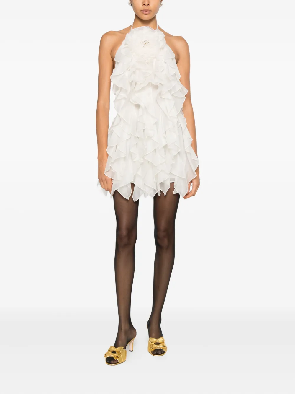 Retrofete Arina ruffled flower mini dress - Wit