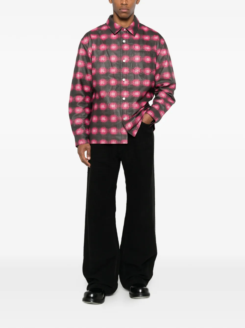 Purple Brand Shadow Plaid Leather Shacket In Multi