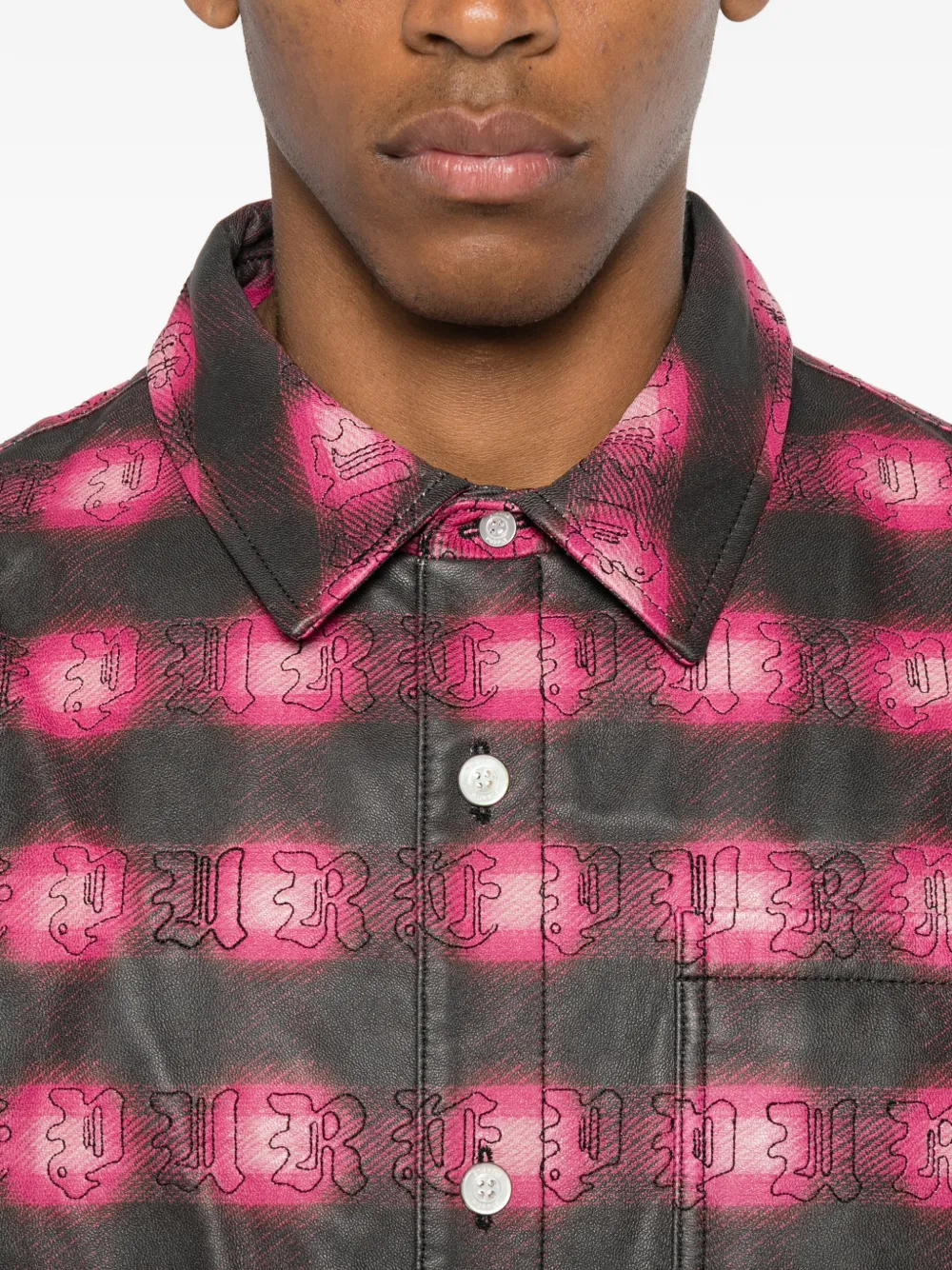 Purple Brand Shadow Plaid Leather Shacket In Multi