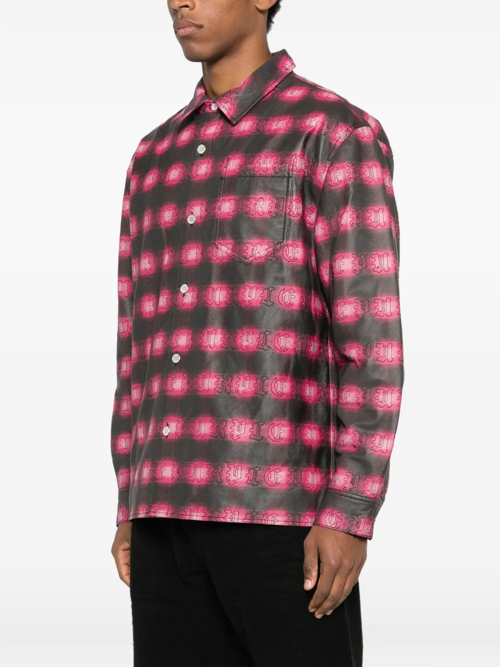 Purple Brand Shadow Plaid Leather Shacket In Multi