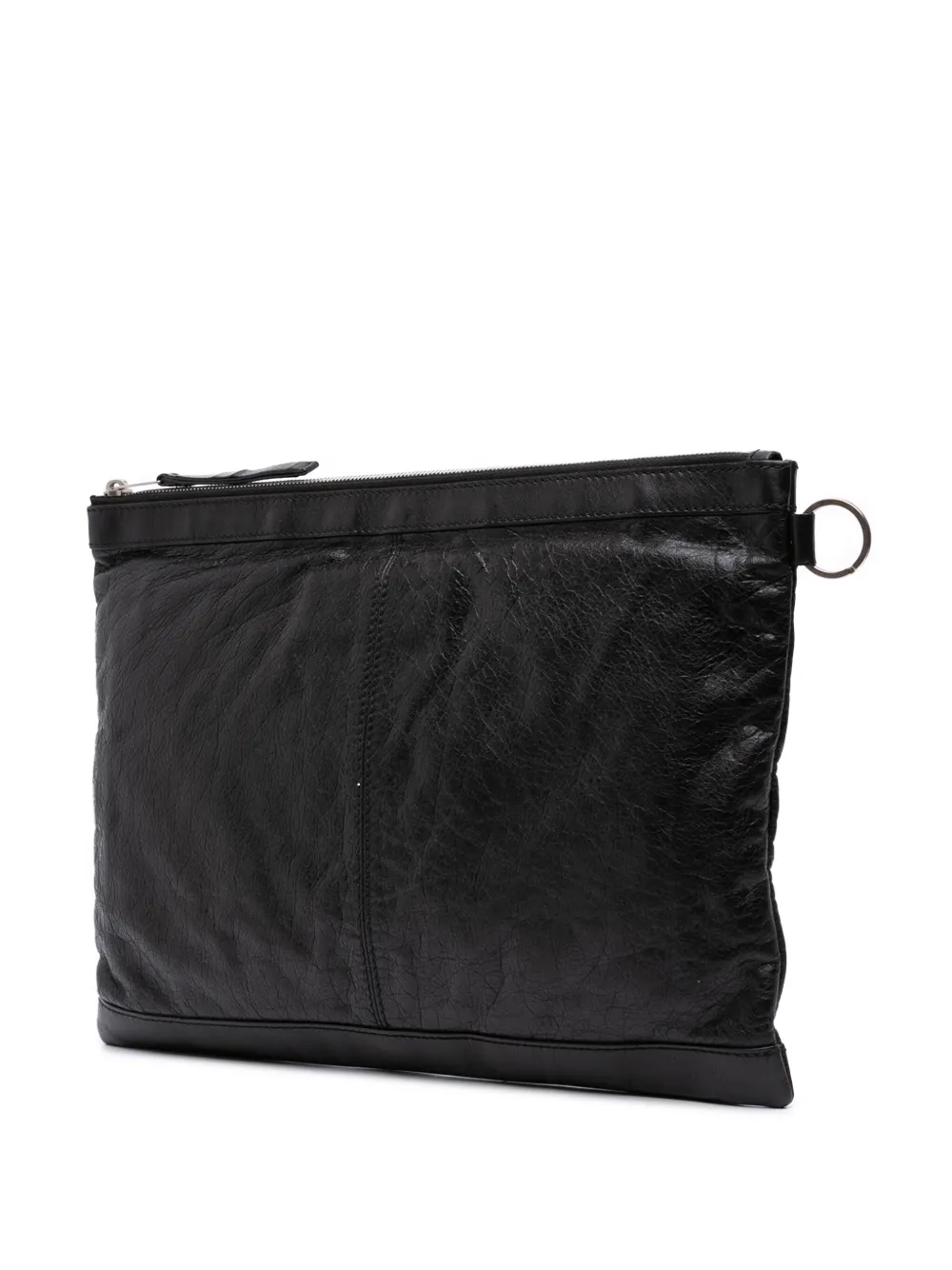 Pre-owned Balenciaga 2015 Lambskin Motocross Classic Clip L Clutch Bag In Black