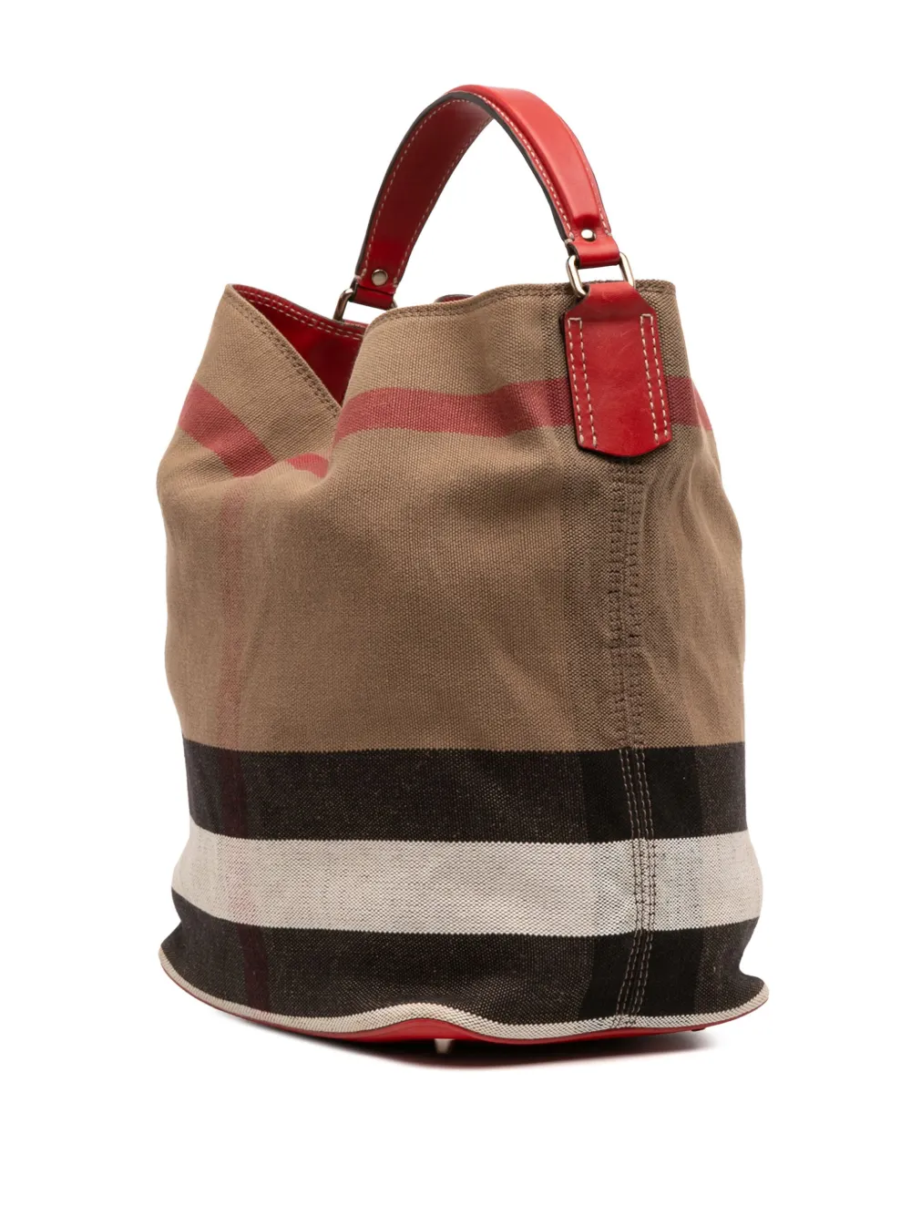 Pre-owned Burberry 2000-2017 Medium Mega Check Canvas Ashby Bucket Bag Satchel In Brown