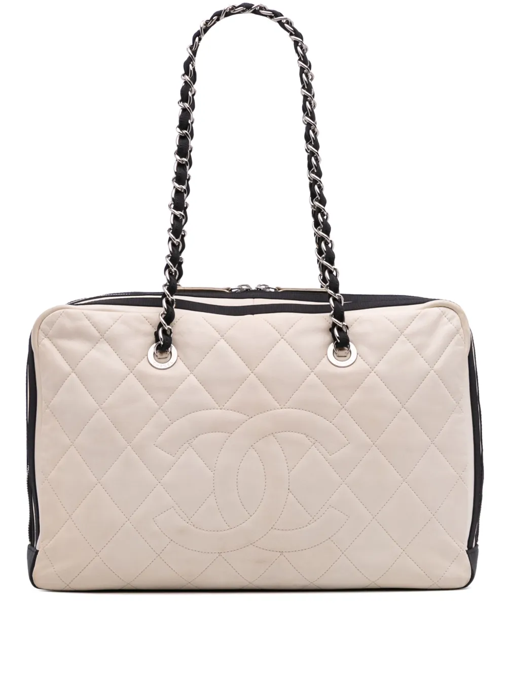 CHANEL Pre-Owned 2009-2010 CC Quilted Lambskin Zip shoulder bag | White | Image 1