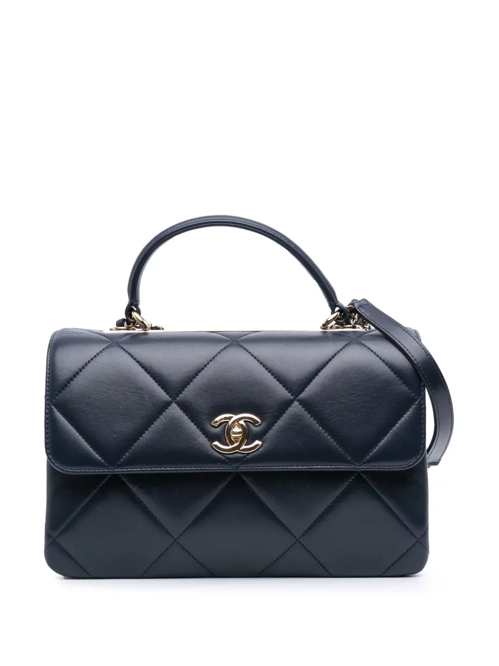 CHANEL Pre-Owned 2019 ミディアム ラムスキン トレンディ ココマーク トップハンドル サッチェルバッグ - ブラック CHANEL Pre-Owned 2019 ミディアム ラムスキン トレンディ ココマーク トップハンドル サッチェルバッグ - ブラック