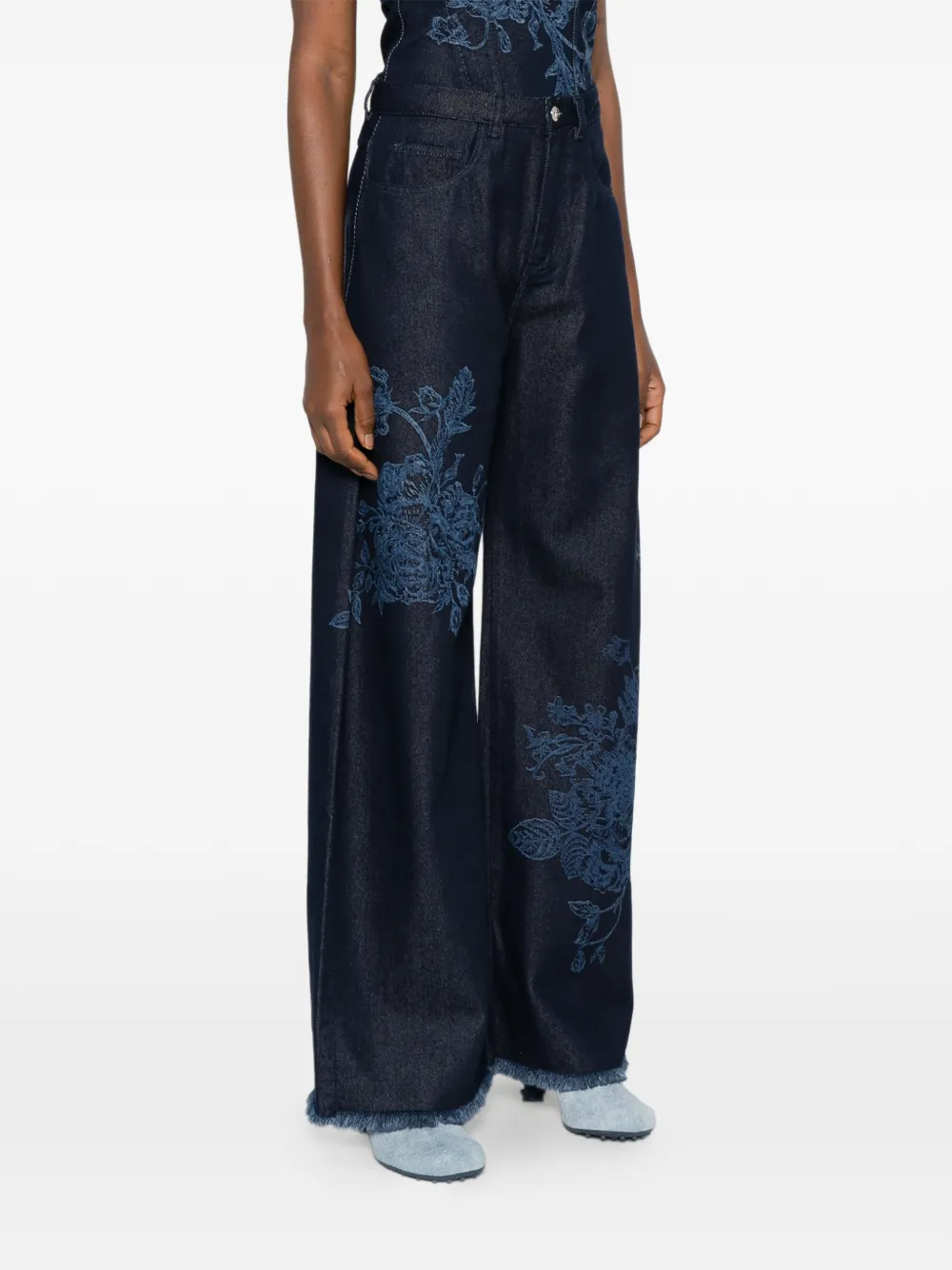 Marques' Almeida Flower-motif Frayed Jeans In Blue