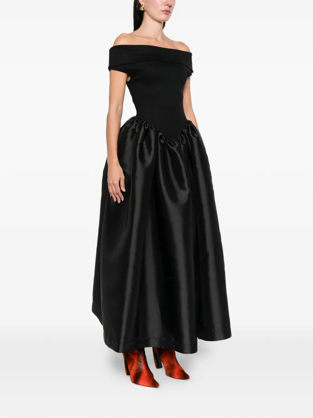 Marques'Almeida Off-shoulder midi-jurk Zwart