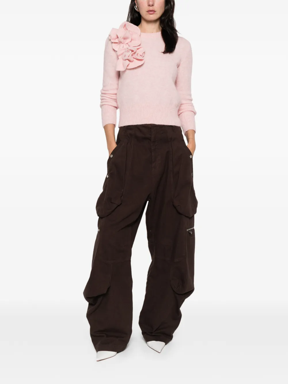  Marques'almeida Ruffled Flower Crew-neck Sweater - Pink 