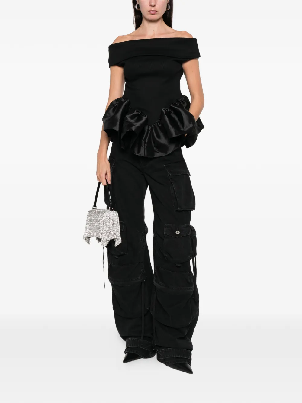 Marques'Almeida off-shoulder peplum top - Zwart