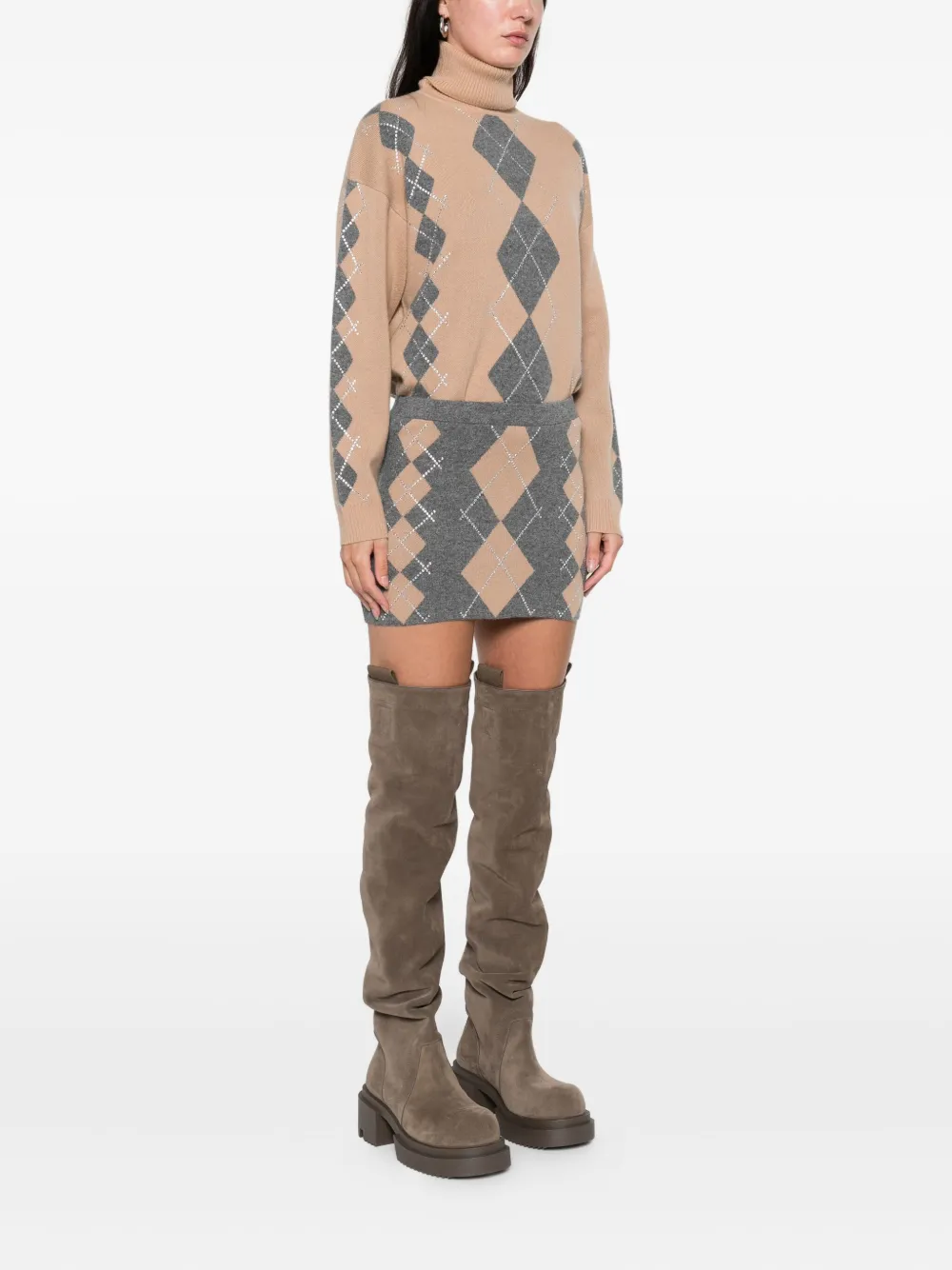 Retroféte Cecilie Argyle-pattern Embellished Mini Skirt In Gray