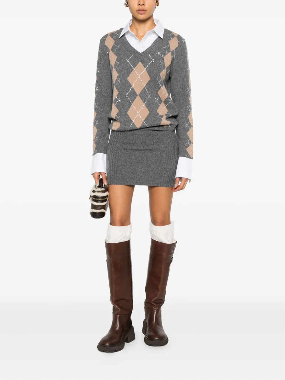 Retrofete Ornella argyle-pattern embellished mini dress - Grijs