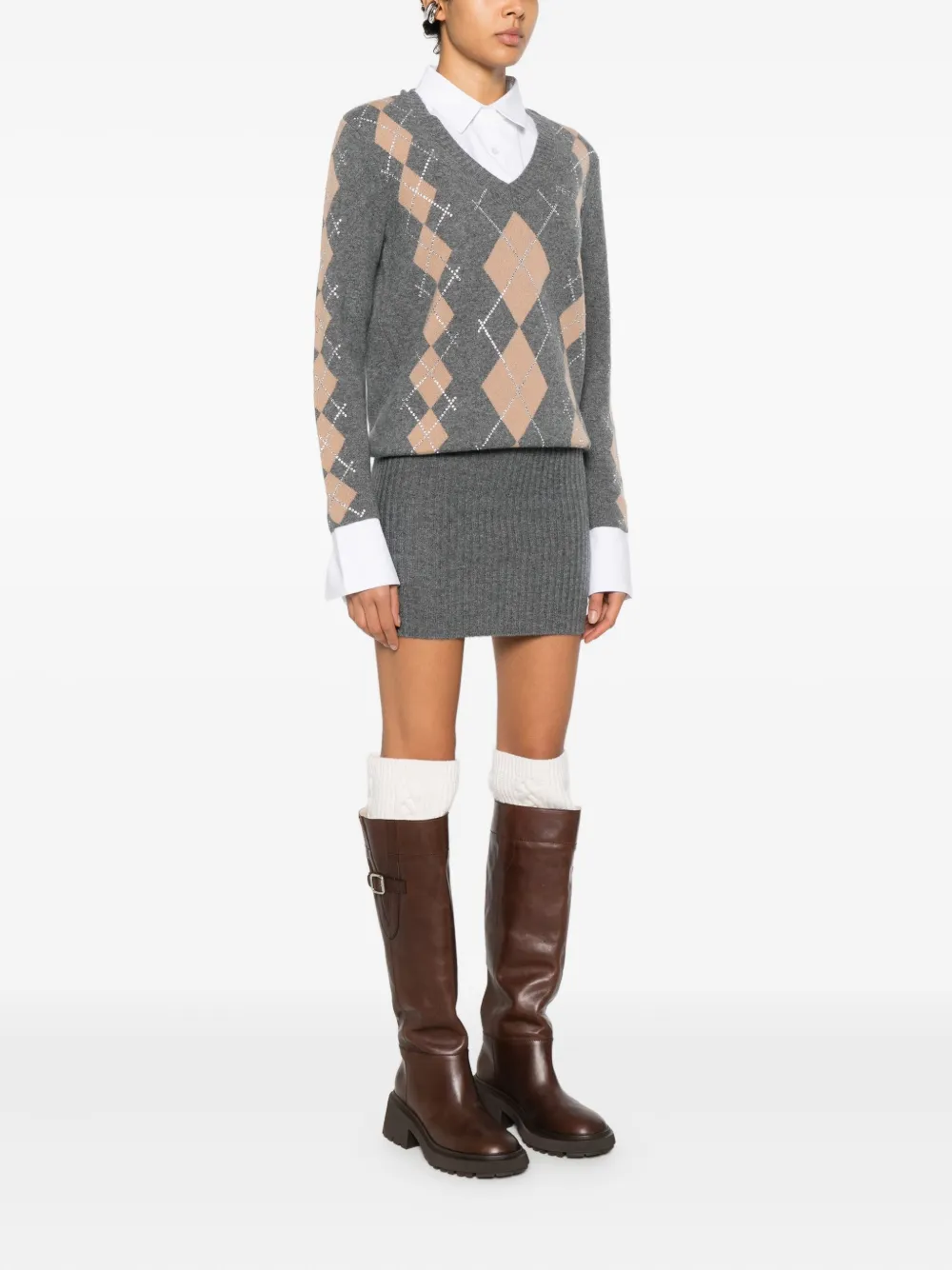 Retroféte Ornella Argyle-pattern Embellished Mini Dress In Black