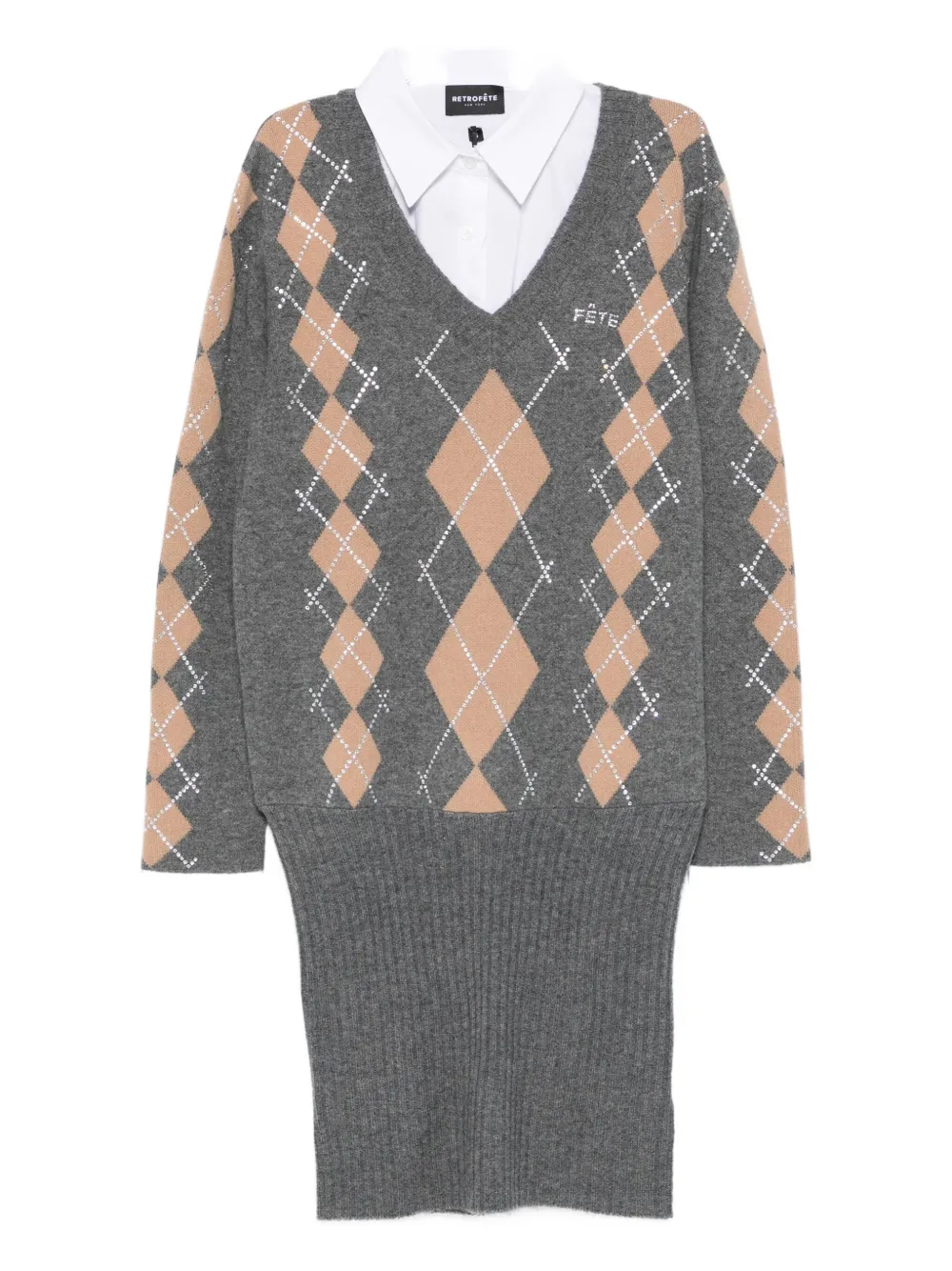 Retroféte Ornella Argyle-pattern Embellished Mini Dress In Black