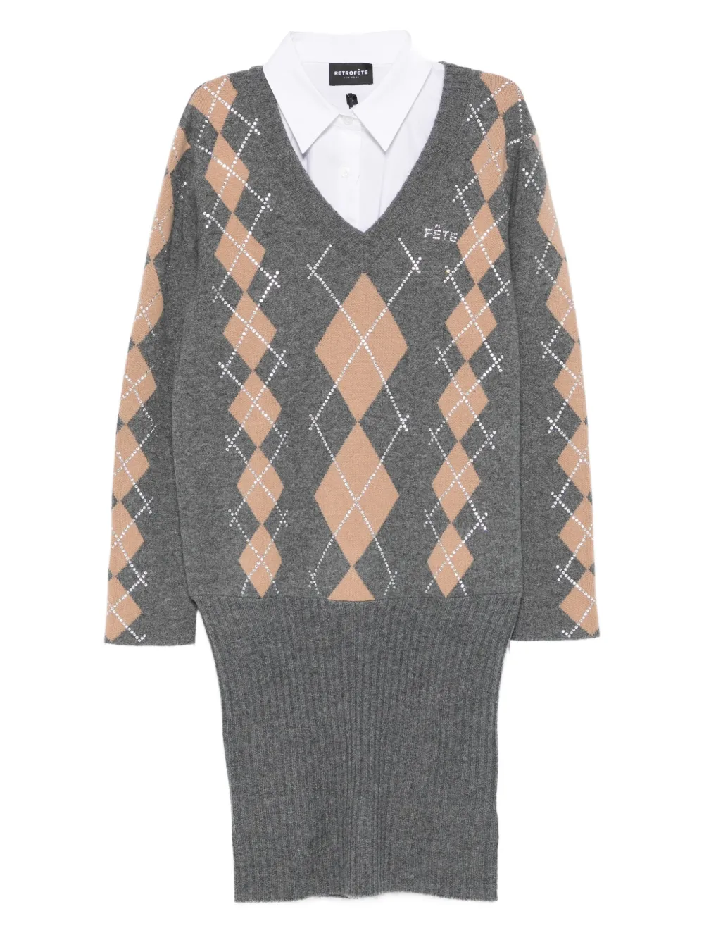 Retrofete Ornella Minikleid mit Argyle-Muster | Grau | Image 1