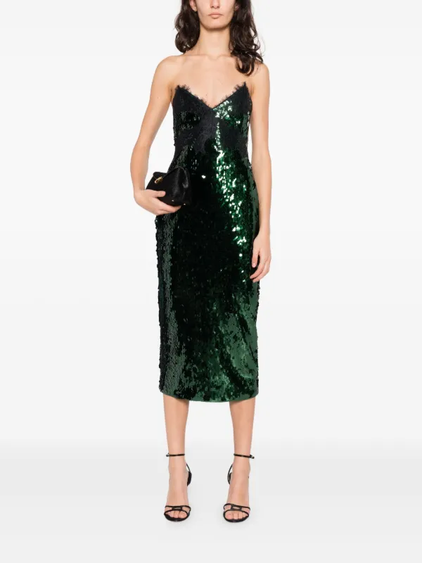 slim fit dress slacks Forest Green Velvet & Lace Midi Dress by TONY WARD – Elilhaam main image 1