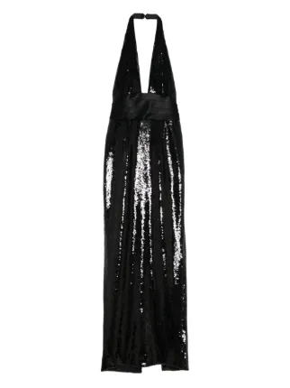 Retrofete Kelsie Sequin Halterneck Maxi Dress | Black | FARFETCH