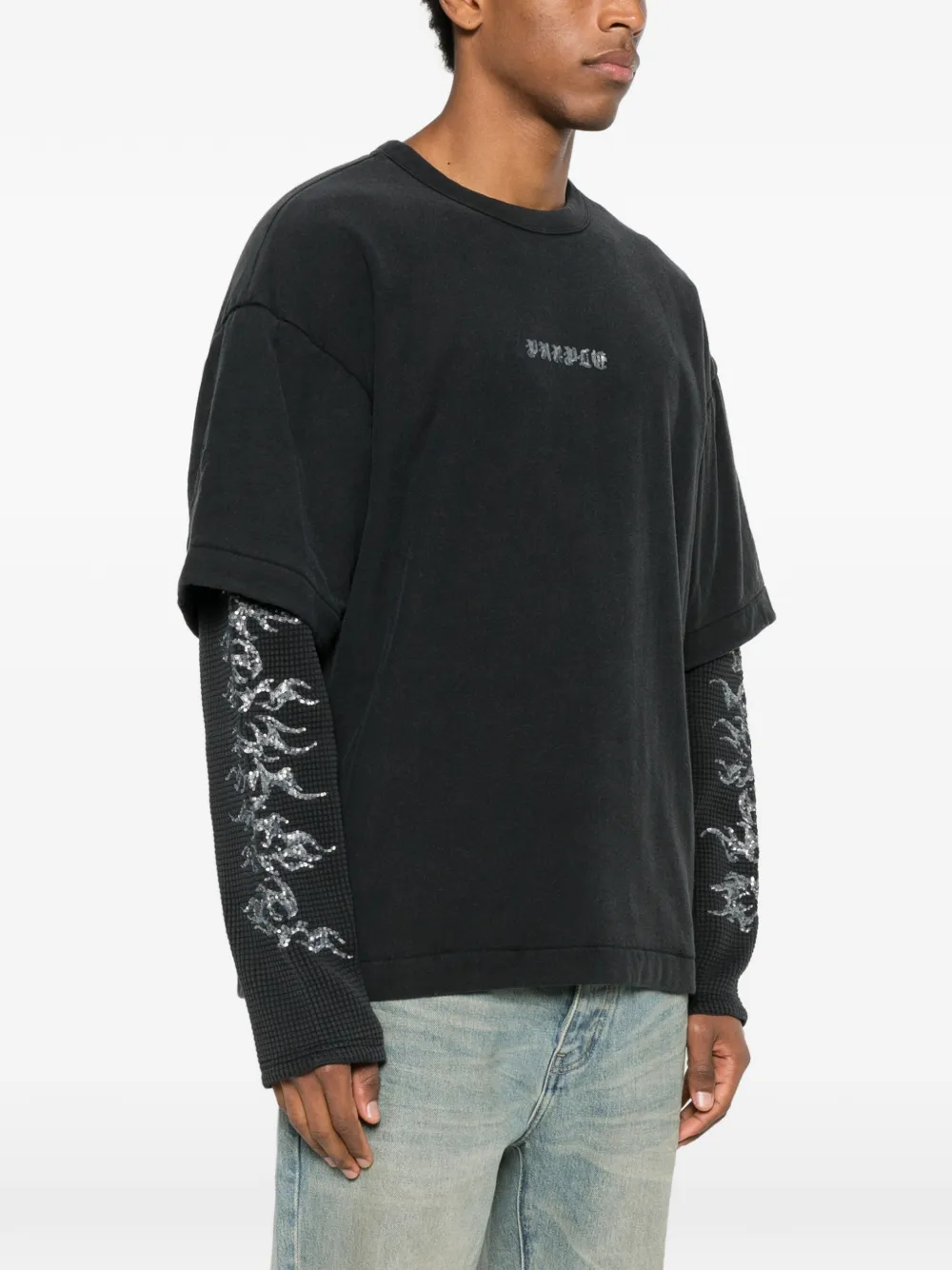 Purple Brand Katoenen T-shirt met textuur Zwart