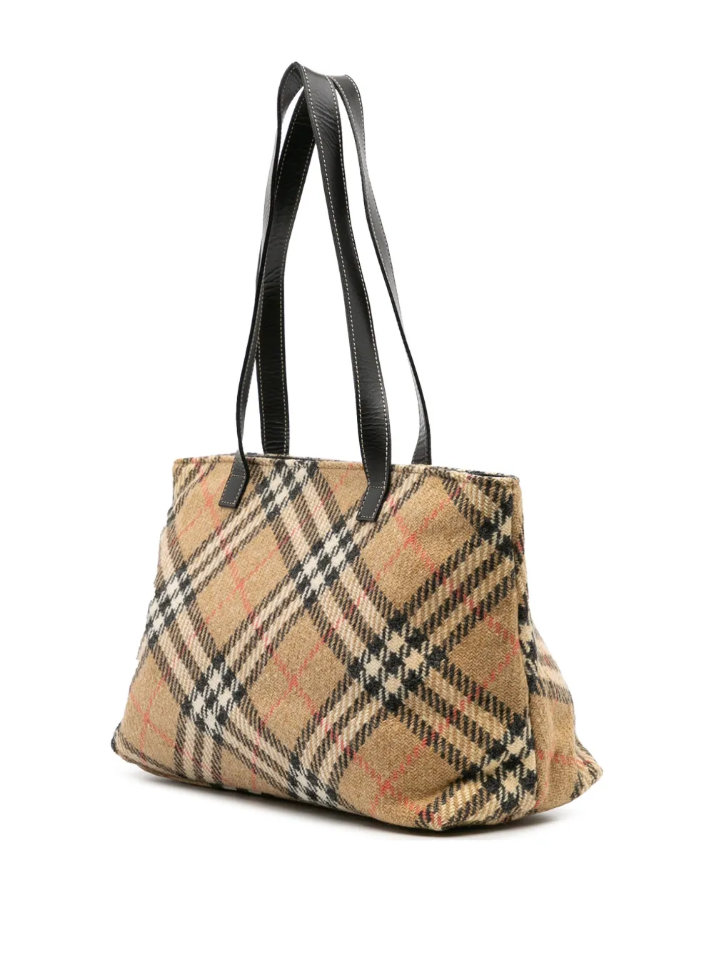 Pre-owned Burberry 2000-2017 Supernova Check Wool Tote Bag In Brown
