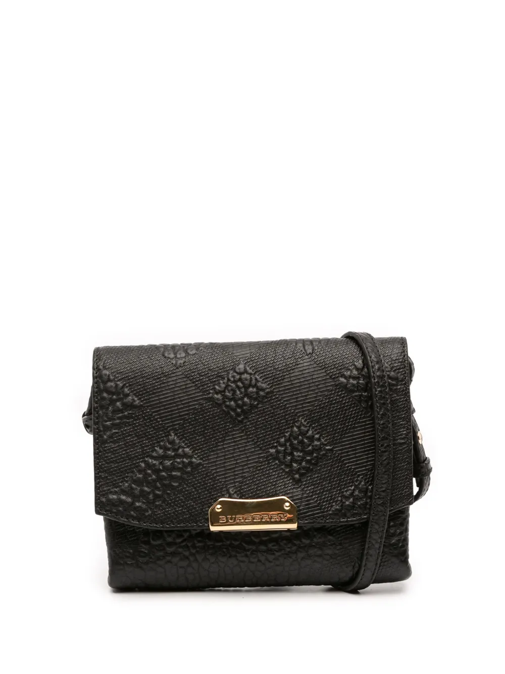 Burberry Pre-Owned 2000-2017 Embossed Grain Check Leather Langley crossbody bag | Black | Image 1