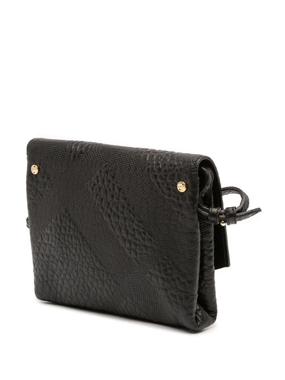 Pre-owned Burberry 2000-2017 Embossed Grain Check Leather Langley Crossbody Bag In Black