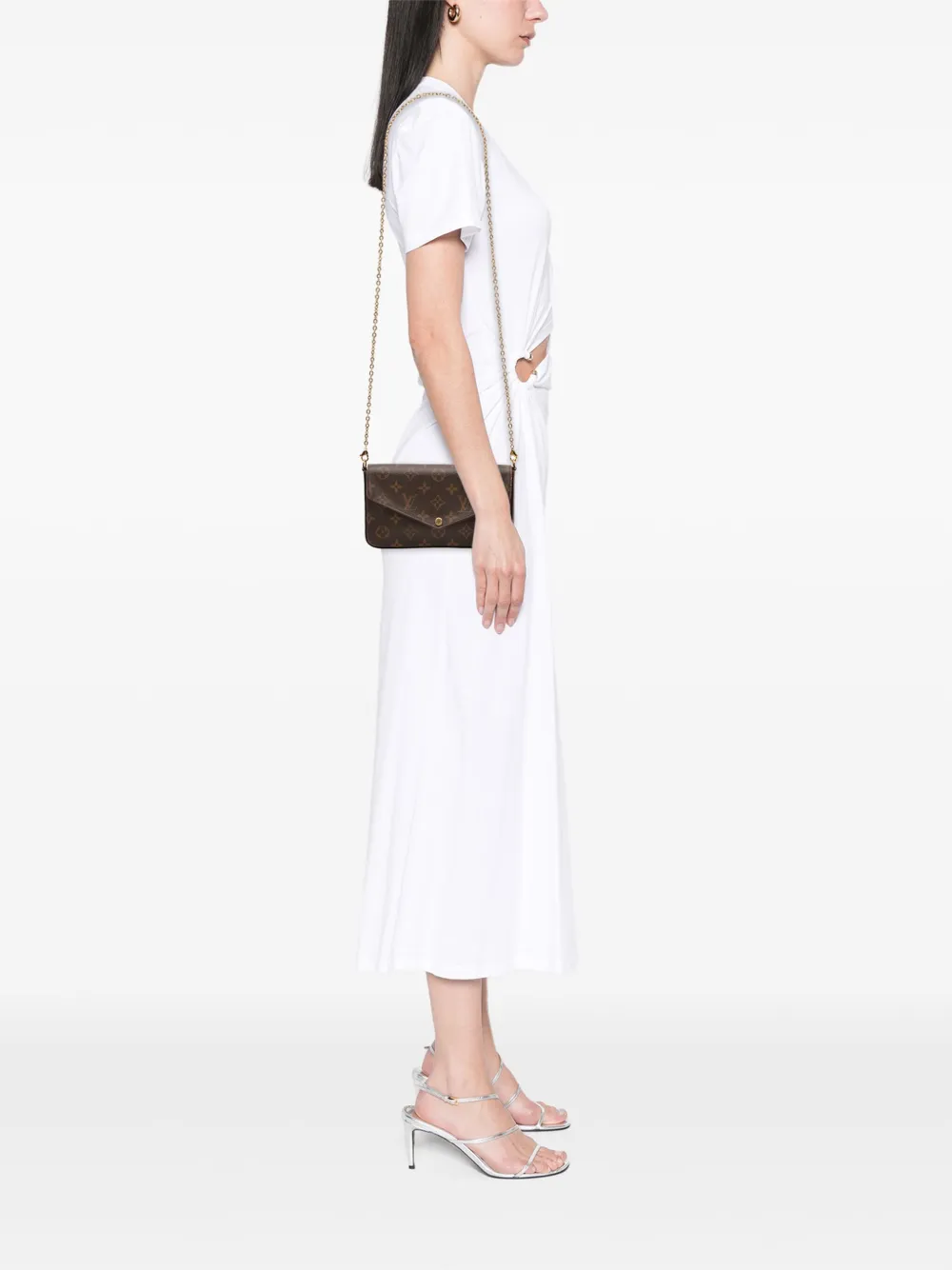 Pre-owned Louis Vuitton 2019 Monogram Pochette Felicie Crossbody Bag In Brown