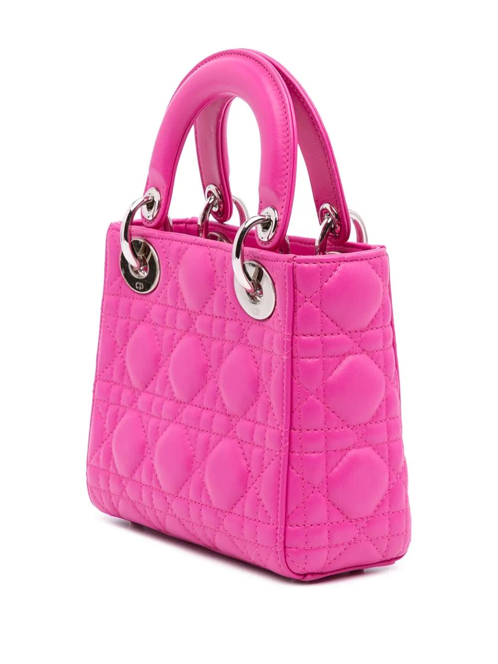Pre-owned Dior 2012 Mini Lambskin Cannage Lady  Satchel In Pink