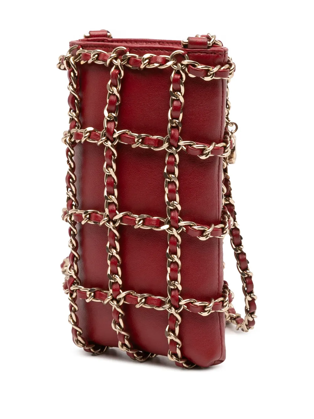 Pre-owned Chanel 2020 Lambskin Tech Me Out Clutch With Chain Crossbody Bag In Red