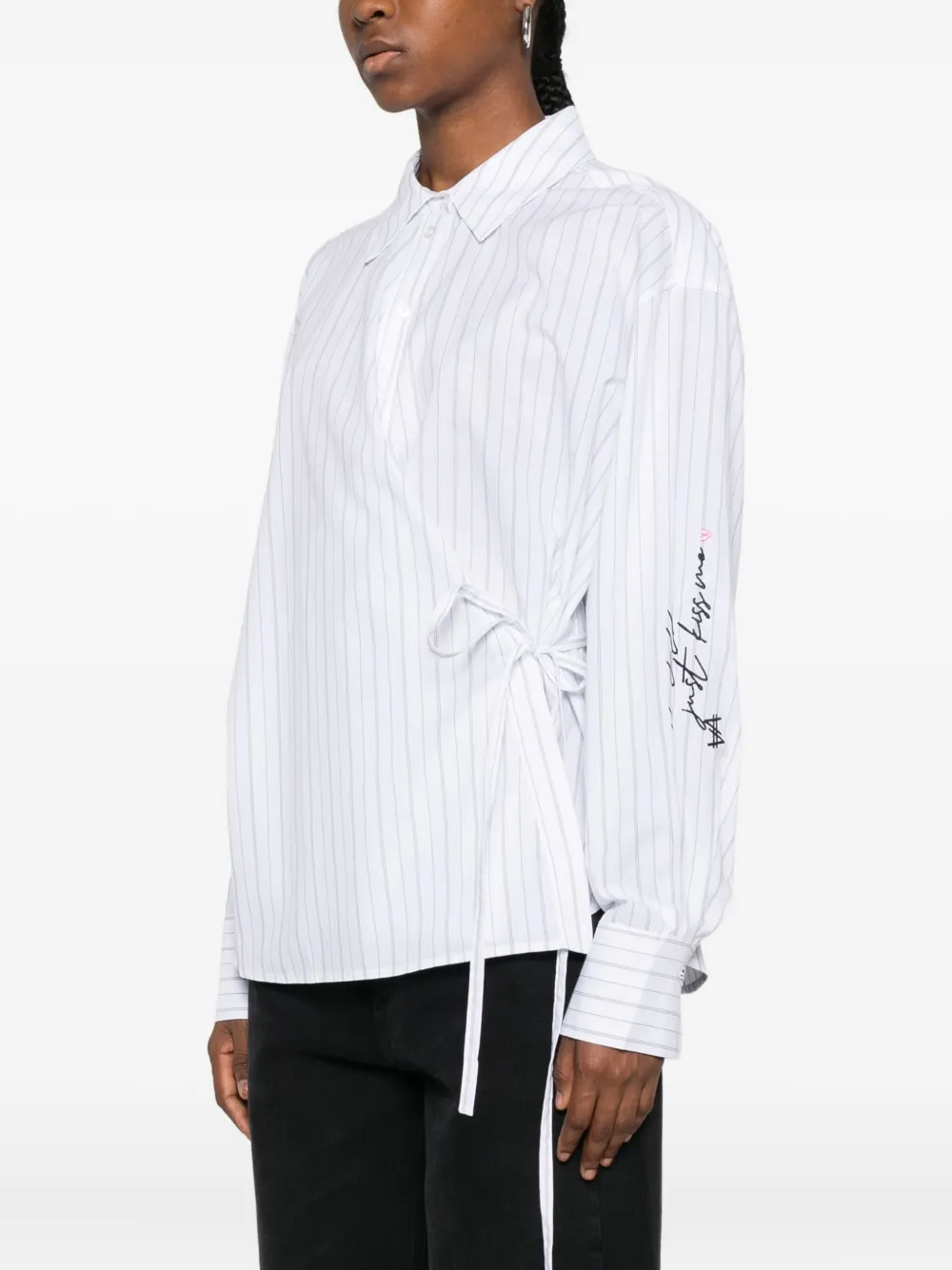 Twinset Pinstripe Wrap Shirt In White