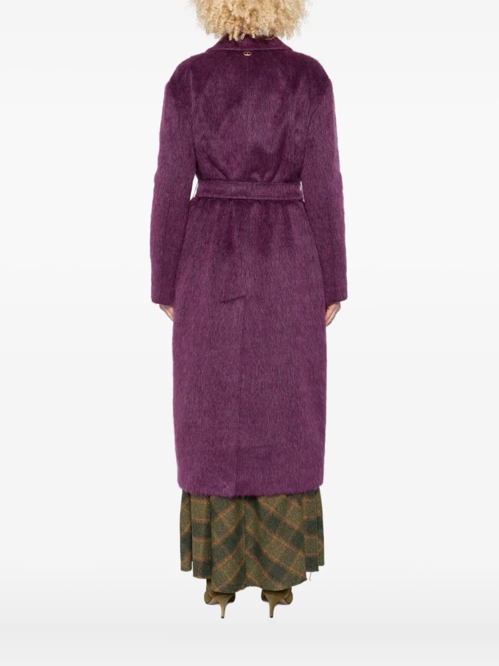 Twinset Belted Double-breasted Coat In Purple