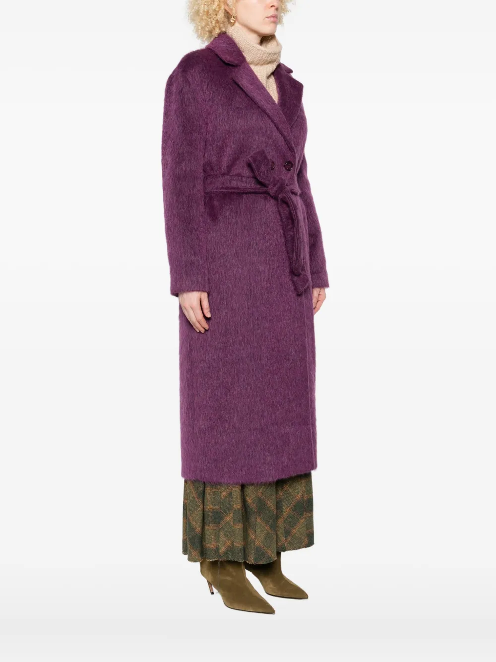 Twinset Belted Double-breasted Coat In Purple