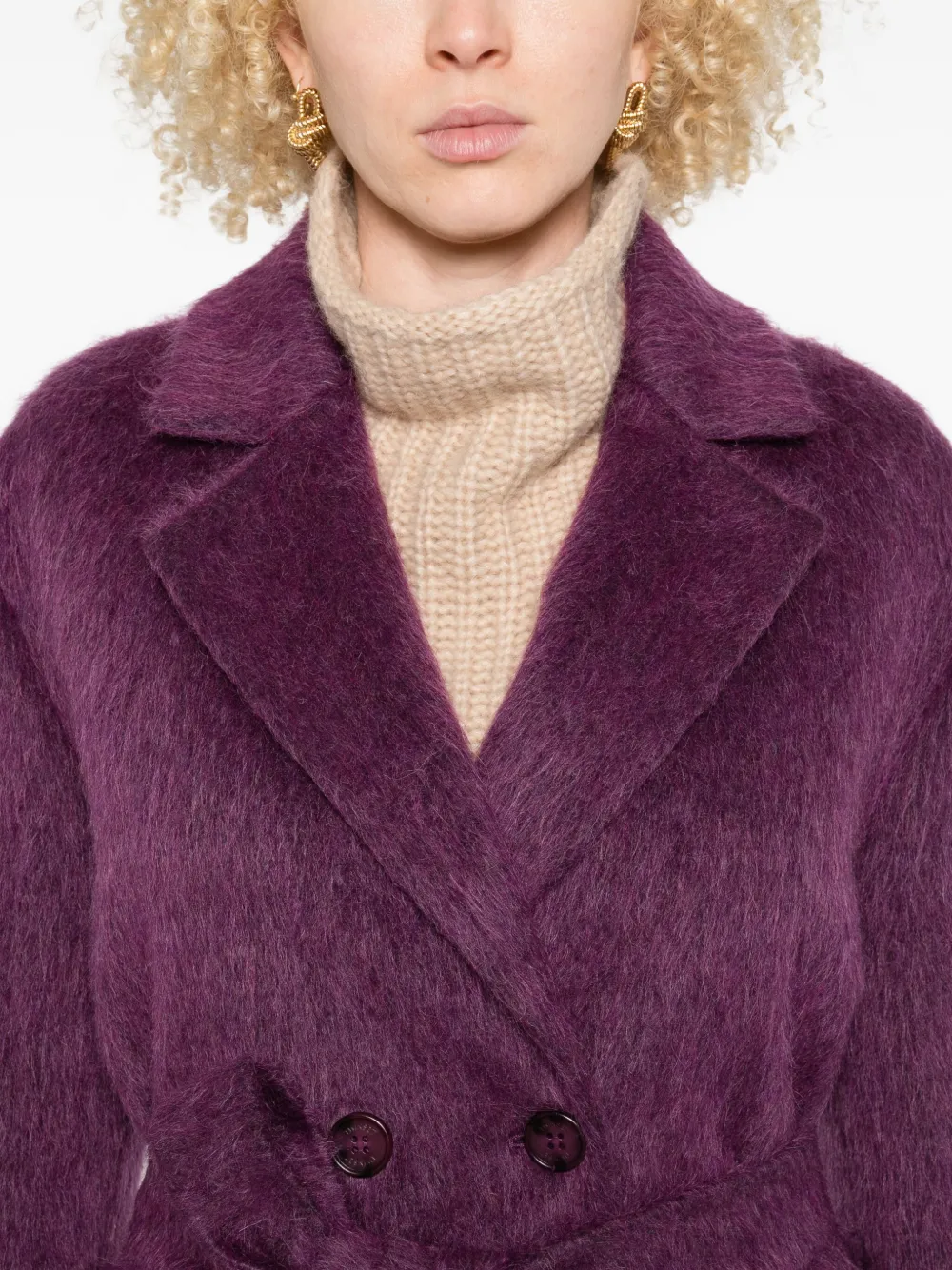 Twinset Belted Double-breasted Coat In Purple