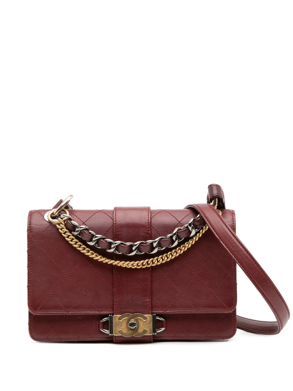 CHANEL Pre-Owned 2018 ココマーク ステッチ カーフスキン チェーン フラップ サッチェルバッグ - レッド CHANEL Pre-Owned 2018 ココマーク ステッチ カーフスキン チェーン フラップ サッチェルバッグ - レッド