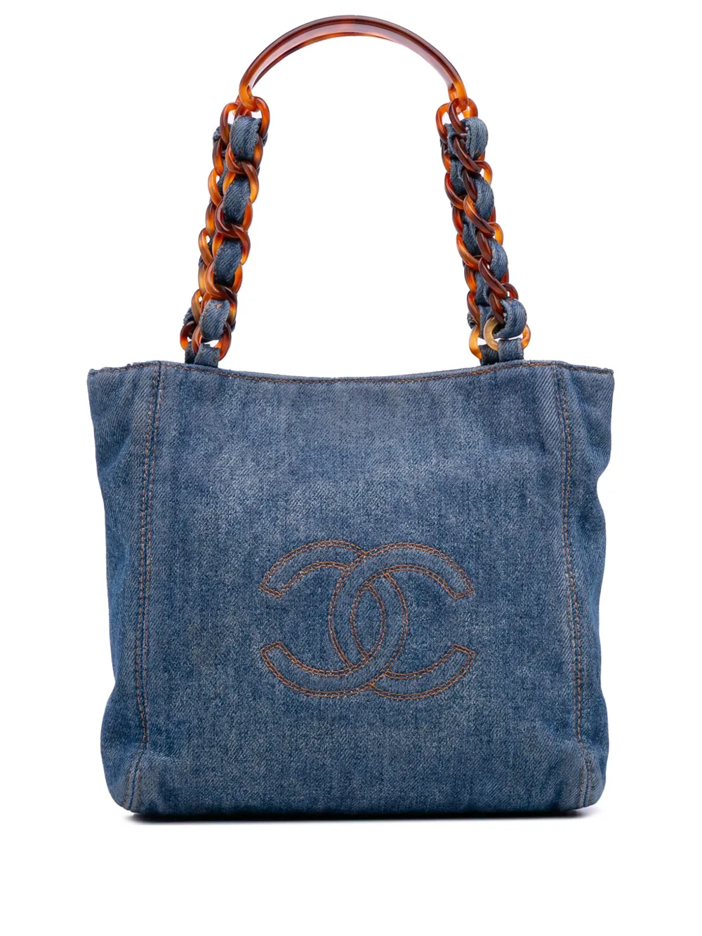 CHANEL Pre-Owned 1997-1999 スモール ココマーク ステッチ デニムハンドバッグ - ブルー CHANEL Pre-Owned 1997-1999 スモール ココマーク ステッチ デニムハンドバッグ - ブルー