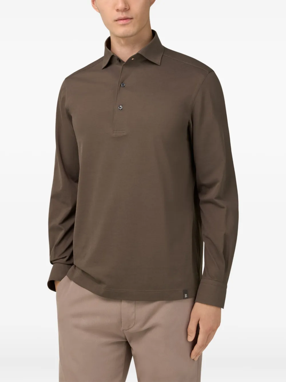 Boggi Milano Poloshirt met lange mouwen Bruin