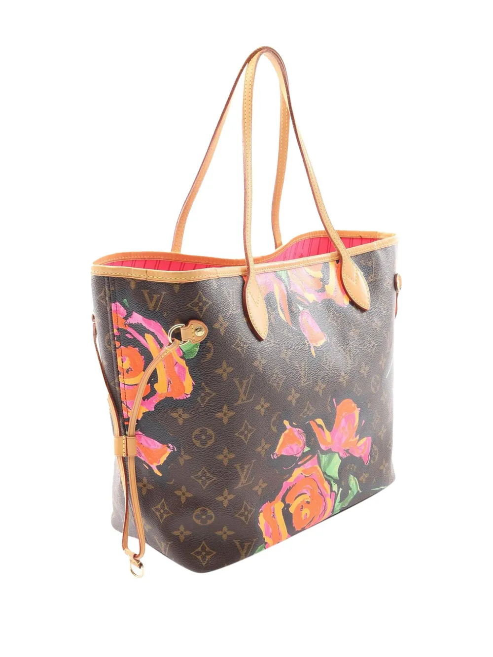 Pre-owned Louis Vuitton 2009 Monogram Roses Neverfull Mm Tote Bag In Brown