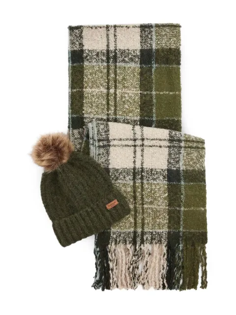 Barbour set de gorro y bufanda con cuadros estampados