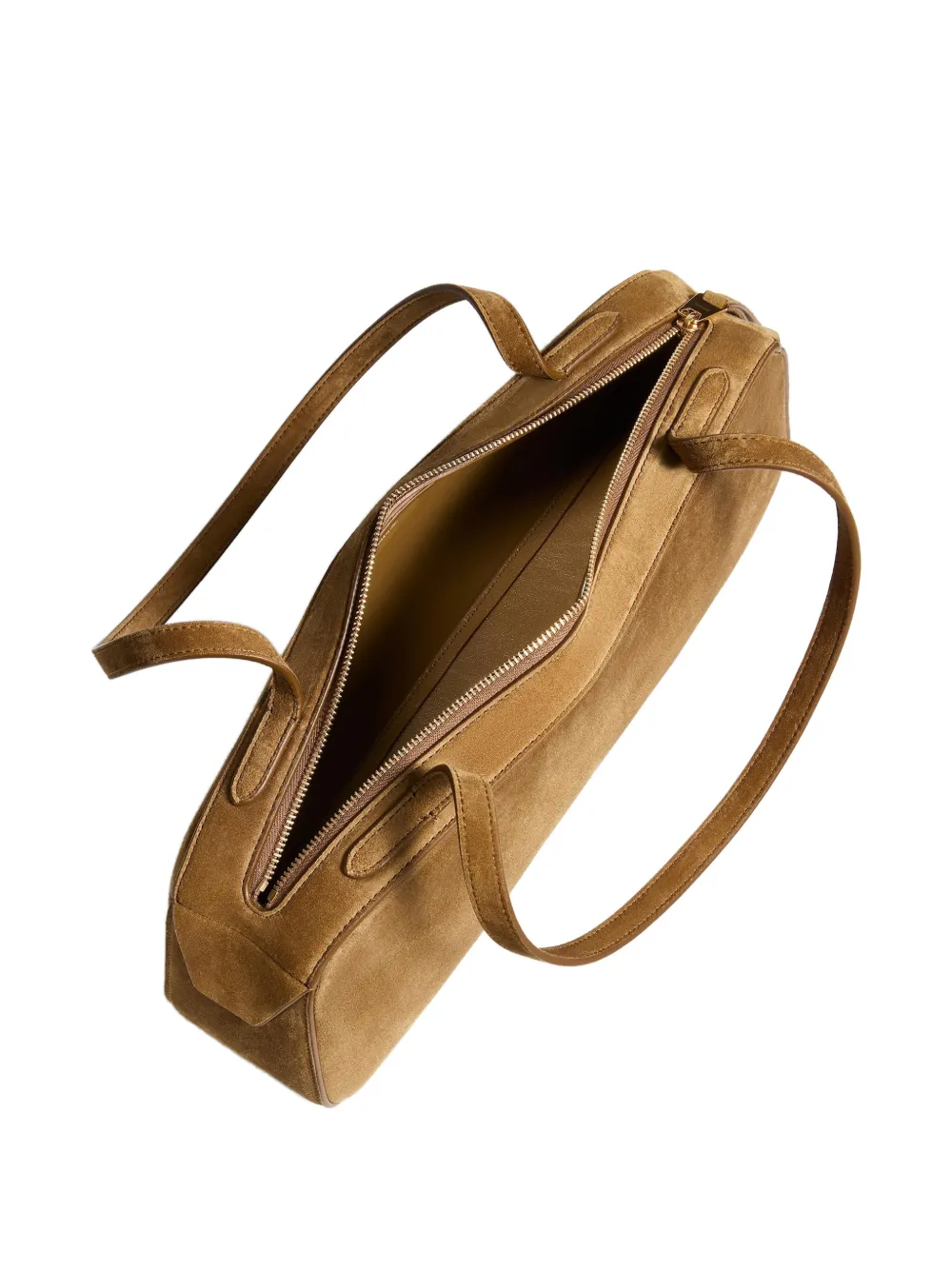 KHAITE Simona suède schoudertas Beige