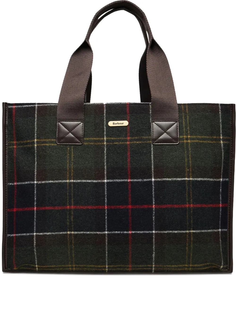 Barbour Check-pattern Tote Bag In Green