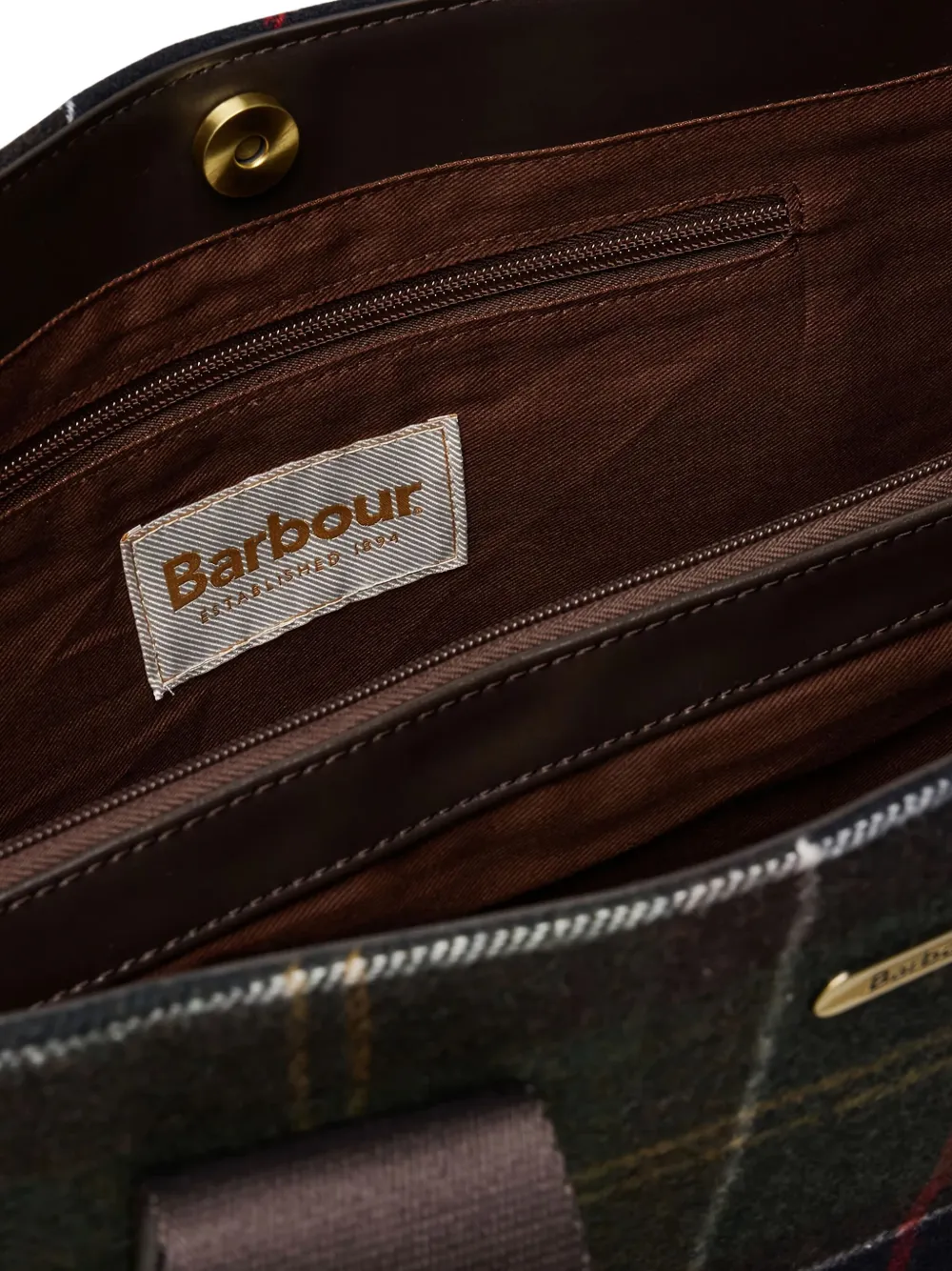 Barbour Check-pattern Tote Bag In Green