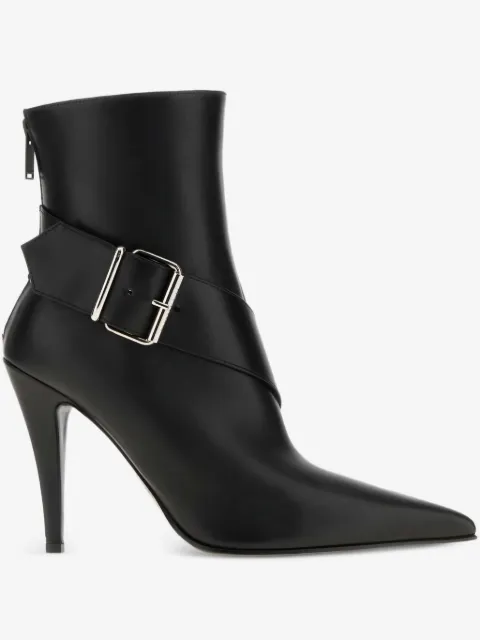 Alexander McQueen Bota cano curto de couro com salto 100mm