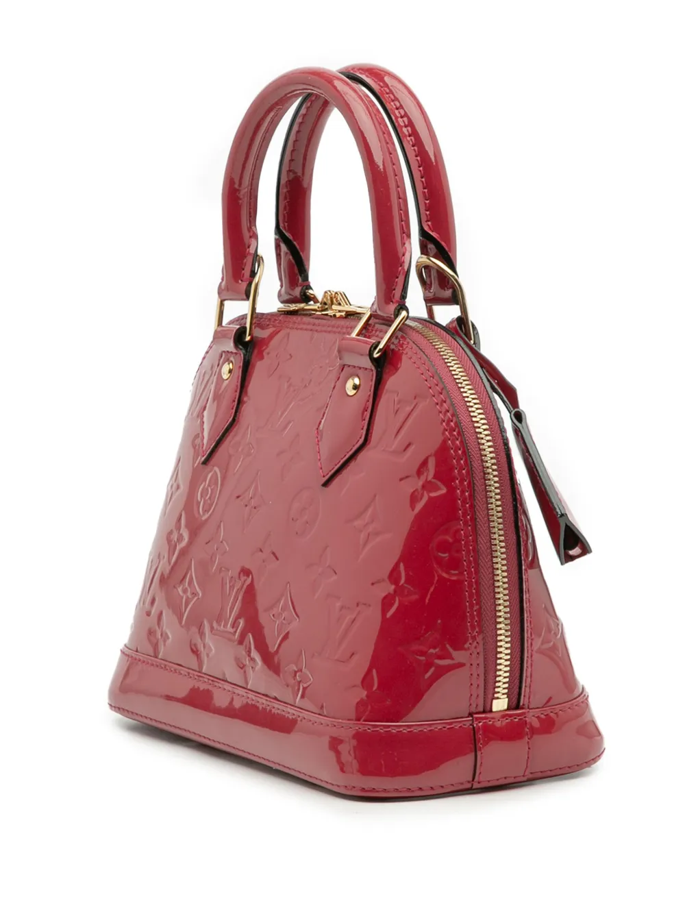 Pre-owned Louis Vuitton 2014 Monogram Vernis Alma Bb Satchel In Red