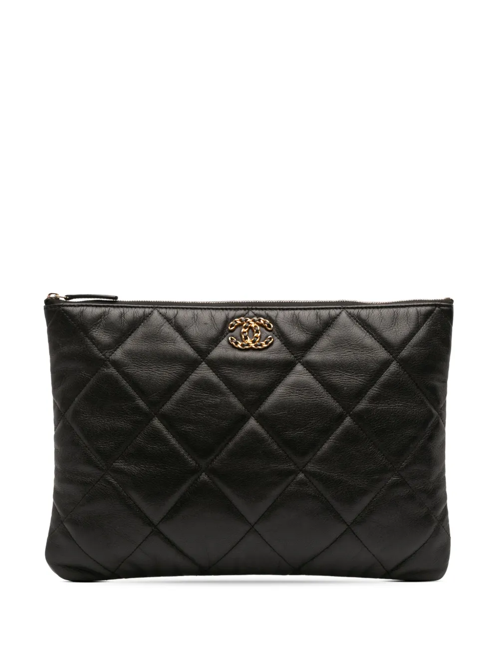 Pre-owned Chanel 2019 Large Goatskin 19 O Case Clutch Bag In Black