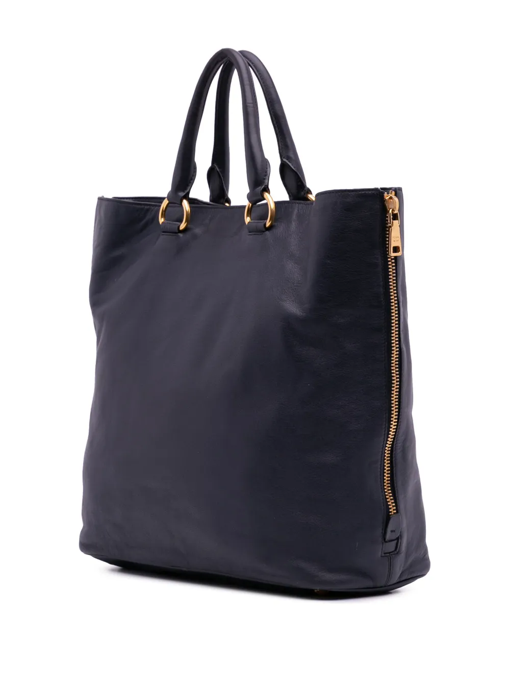 Pre-owned Prada 2000-2025 Soft Calf Side Zip Convertible Tote Satchel In Blue