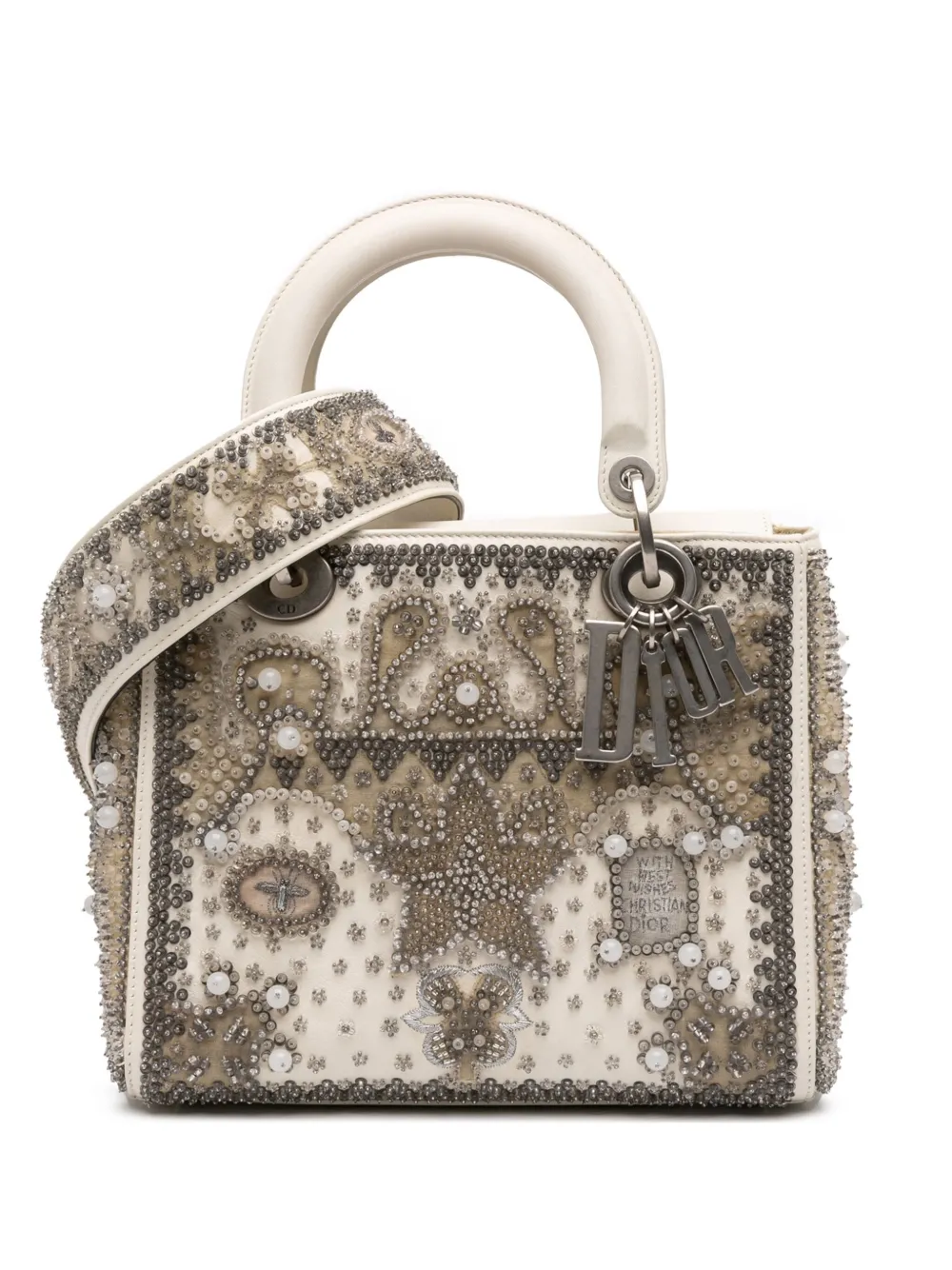 Christian Dior Pre-Owned 2017 ミディアム ラムスキン エンブロイダリー ビーズ レディ D Lite Christian Dior Pre-Owned 2017 ミディアム ラムスキン エンブロイダリー ビーズ レディ D Lite